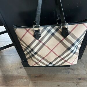 Burberry Beige and Black Checkered Tote